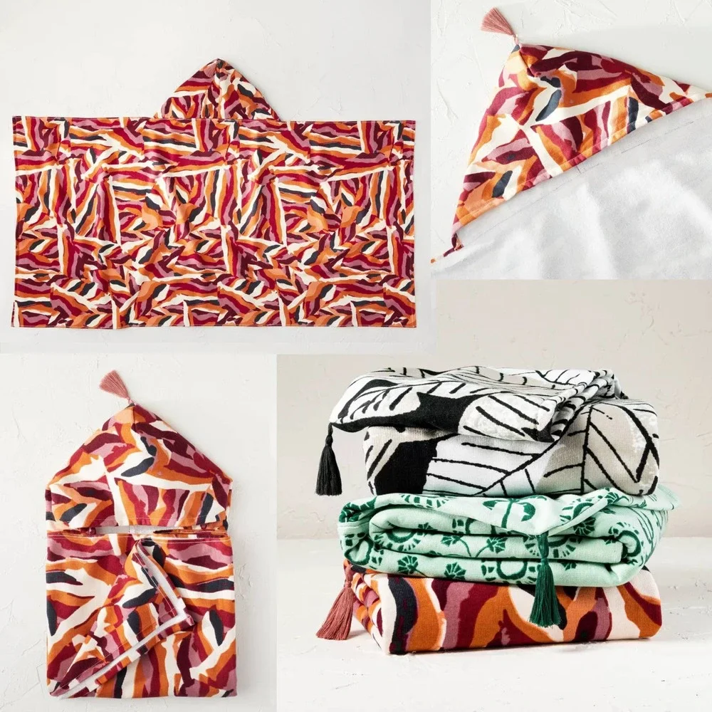 Opalhouse x Jungalow Adult Hooded Bath Towel with Tassel Pink and Red Zebra - Picture 2 of 6